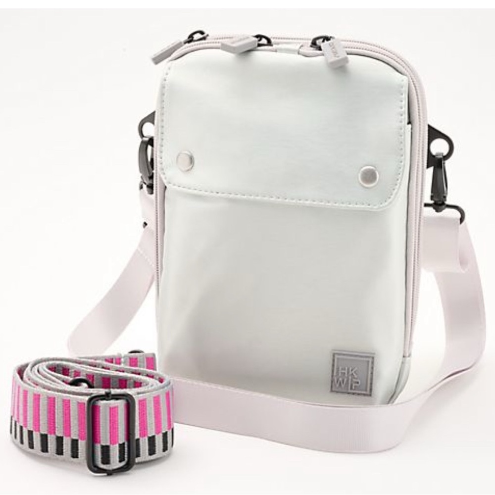 HKWP White Crossbody Bag with Pink Strap